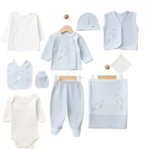 Coffret Cadeau Naissance 10 Pièces - Premier Trousseau Bleu Ciel & Blanc