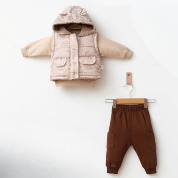 Ensemble Bébé 2 Pièces - Veste Matelassée Beige & Pantalon Marron