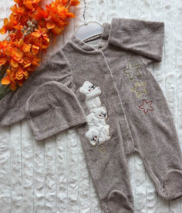 Pyjama Bébé Gris Anthracite - Broderie Oursons et Étoiles