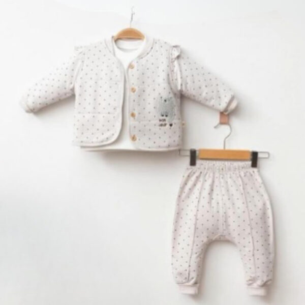 Ensemble Bébé Matelassé à Pois - Veste et Pantalon Blanc Cassé