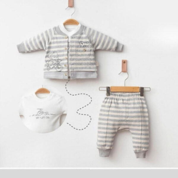 Ensemble Bébé Rayé Gris & Blanc - Look Sportif 3 Pièces