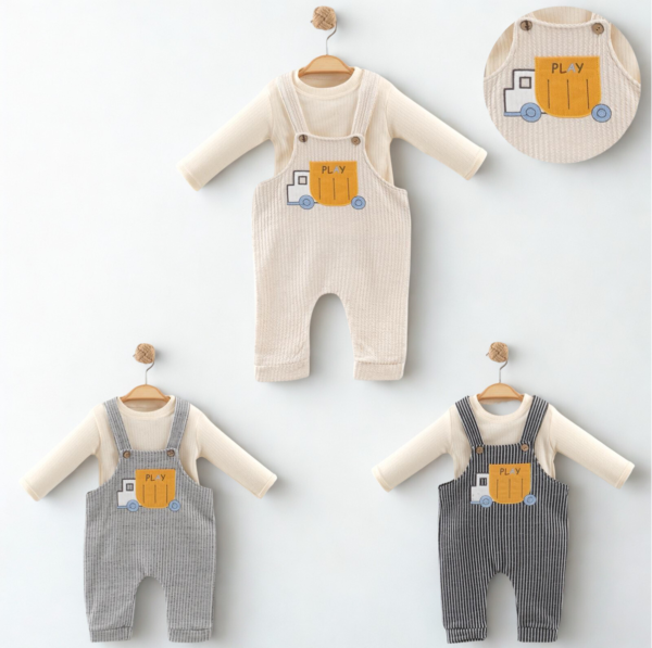 Salopette garçon 2 pièces avec touche "play" brodé