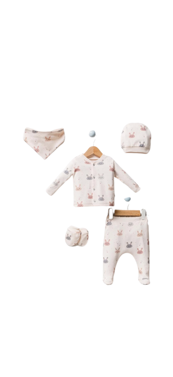 Pack naissance unisexe 5 pieces en coton bio by bubbles motif lapin